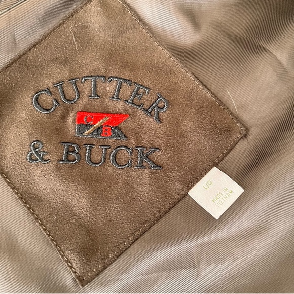 Cutter and Buck Men’s Classic Roosevelt Brown Faux Suede Zipper Jacket Collar LG - Picture 9 of 16